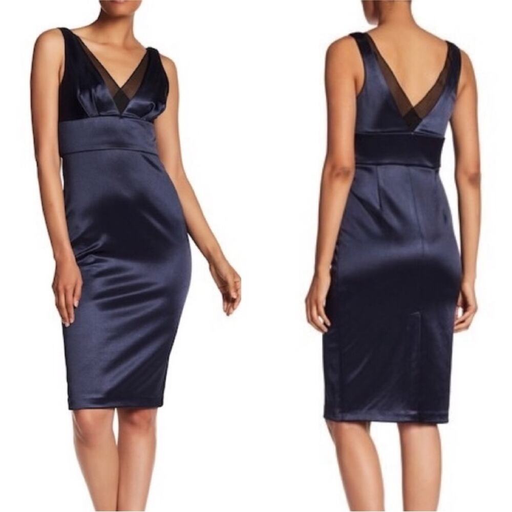 NEW Vera Wang Sleeveless Double V Neck Cocktail Dress in Dark Blue - Size 6